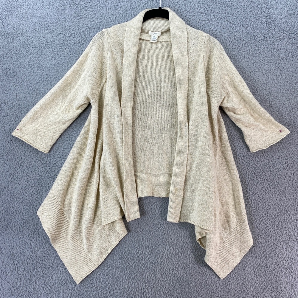 J. Jill Cardigan Women MP Beige Excellent Linen Cotton Open Front Draped Hem